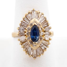 SAPPHIRE, DIAMOND & 14K YG RING