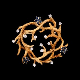 LA TRIOMPHE SAPPHIRE, DIAMOND & 18K BROOCH