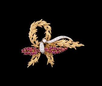 LA TRIOMPHE RUBY, DIAMOND & 18K BROOCH