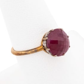 2.6CT OVAL FANCY RUBY TWO-TONE GOLD RING