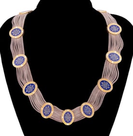 STERLING, VERMEIL & BLUE ENAMEL STATION NECKLACE