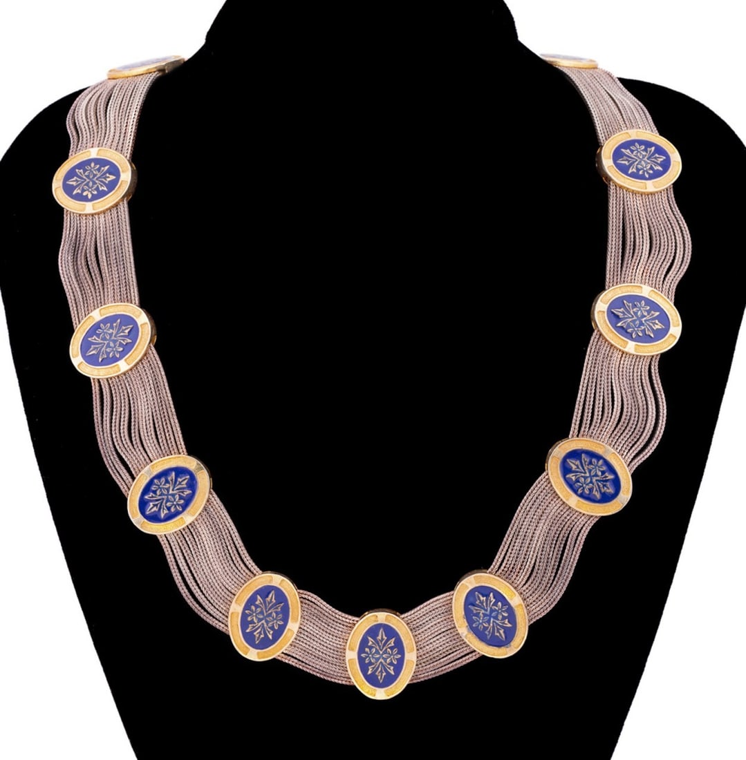 STERLING, VERMEIL & BLUE ENAMEL STATION NECKLACE (1 of 8)
