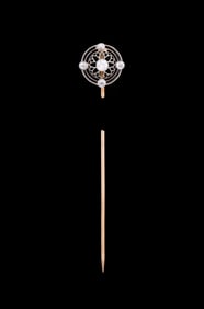 DIAMOND, PLATINUM & 14K YG STICK PIN