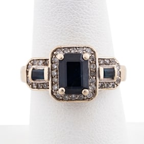 14K SAPPHIRE, DIAMOND & WHITE GOLD RING