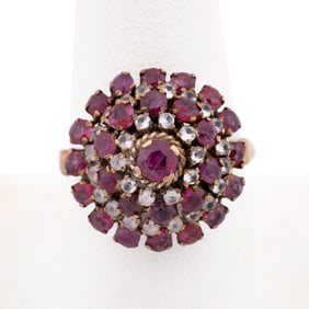 TIERED RUBY & 14K YELLOW GOLD DOME RING