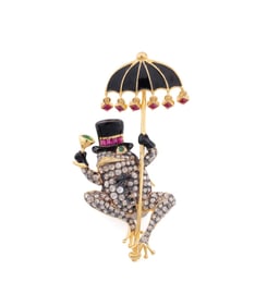 2CTW DIAMOND & ENAMEL FROG W/ UMBRELLA PIN PENDANT