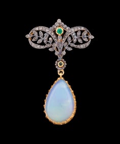 EDWARDIAN STYLE 2.70CT OPAL & DIAMOND PENDANT