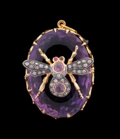30CT AMETHYST, SAPPHIRE & DIAMOND BEE PENDANT
