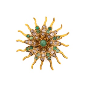 EMERALD & DIAMOND STARBURST 9YG PIN