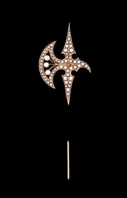 ANTIQUE SEED PEARL AXE 9K YG HAT STICK PIN