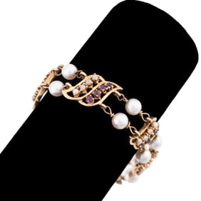 AMETHYST, CULTURED & SEED PEARL 14K BRACELET