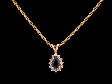 SAPPHIRE, DIAMOND & 14K YELLOW GOLD NECKLACE