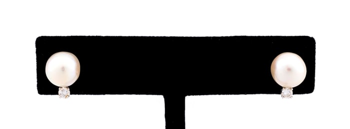 PEARL, DIAMOND & 14K WG EARRINGS