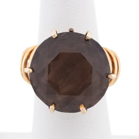 SMOKY QUARTZ & 18K YELLOW GOLD RING