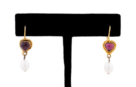 PURPLE TOURMALINE, PEARL & VERMEIL EARRINGS