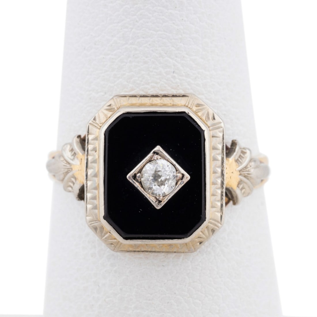 ART DECO ONYX, DIAMOND & 14K YG RING (1 of 6)