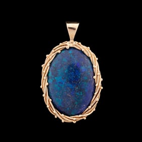 BLACK OPAL CABOCHON 14K YELLOW GOLD PENDANT