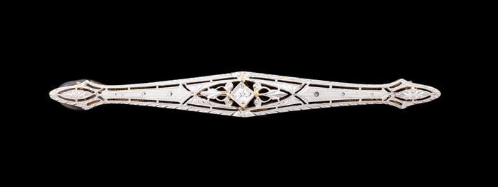 DIAMOND TWO-TONE 14K GOLD BAR PIN