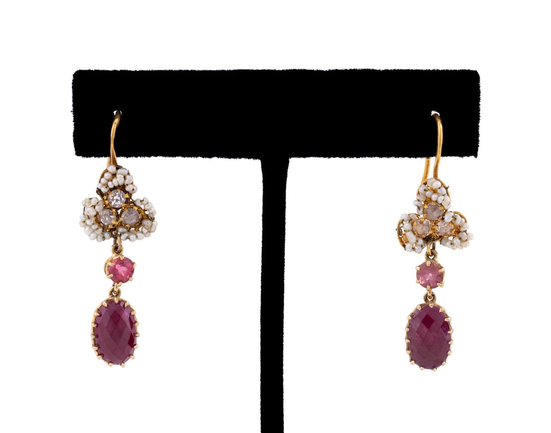 4.20CTW RUBY, TOURMALINE & DIAMOND DANGLE EARRINGS (1 of 4)