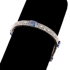 6.25CTW SAPPHIRE FILIGREE 14K WHITE GOLD BRACELET