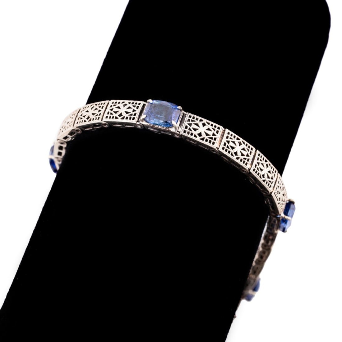 6.25CTW SAPPHIRE FILIGREE 14K WHITE GOLD BRACELET (1 of 4)