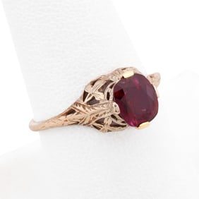 ART DECO STYLE 1.48CT RUBY 14K WHITE GOLD RING