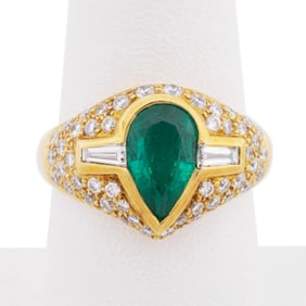 1.84CT EMERALD & PAVE DIAMOND 18K YG RING