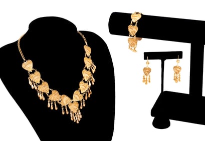 21K YELLOW GOLD FILIGREE HEART DEMI-PARURE