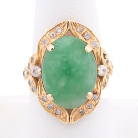 JADE AND DIAMOND 18K YELLOW GOLD RING