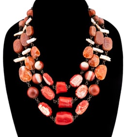 STEPHEN DWECK CARVED CORAL & AGATE NECKLACE