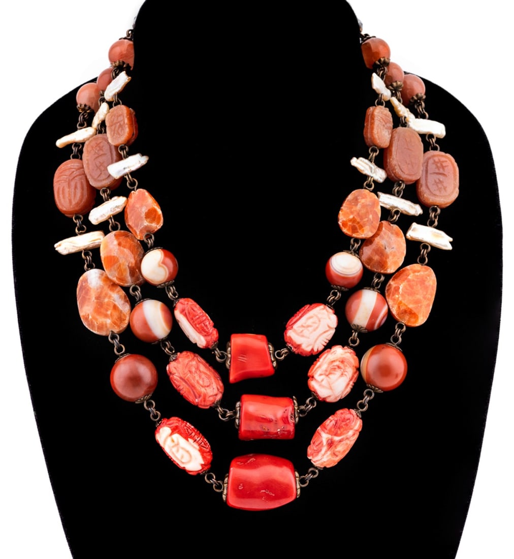 STEPHEN DWECK CARVED CORAL & AGATE NECKLACE (1 of 7)