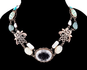 STEPHEN DWECK ENAMELED PEARL & QUARTZ NECKLACE