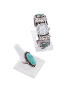 NATIVE AMERICAN TURQUOISE STERLING WATCH & RING