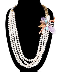 PEARL, CORAL & AMETHYST MULTI-STRAND NECKLACE