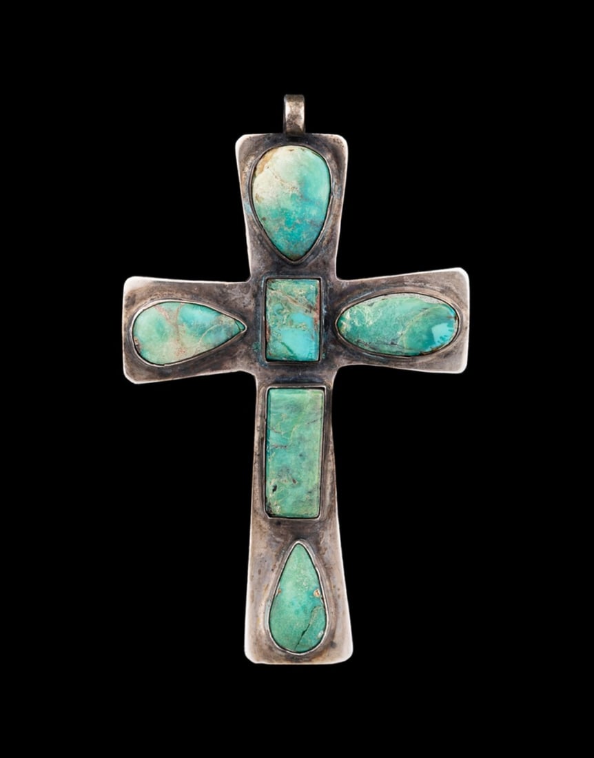 NATIVE AMERICAN TURQUOISE STERLING CROSS PENDANT (1 of 4)