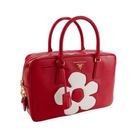 PRADA RED PATENT SAFFIANO LEATHER FLOWER BAG