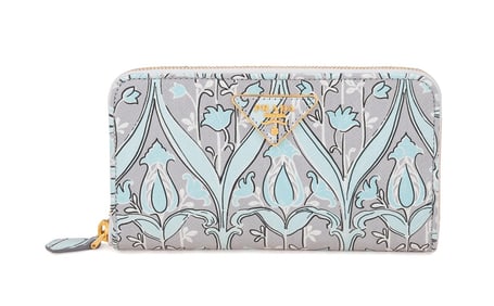 PRADA SAFFIANO LEATHER FLORAL PRINT ZIP WALLET