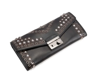 PRADA STUDDED VITELLO LEATHER CONVERTIBLE WALLET