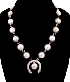 NATIVE AMERICAN STERLING SQUASH BLOSSOM NECKLACE