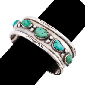 NATIVE AMERICAN TURQUOISE CABOCHON SILVER CUFF