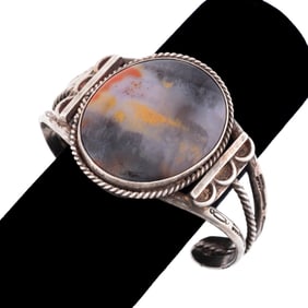 NATIVE AMERICAN PETRIFIED WOOD STERLING CUFF