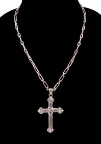 MEXICAN STERLING SILVER CROSS & CHAIN NECKLACE