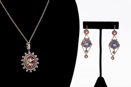 3PCS MICRO MOSAIC JEWELRY, EARRINGS & NECKLACE