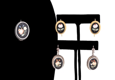 5PC PIETRA DURA JEWELRY, INCLUDING EARRINGS & PIN