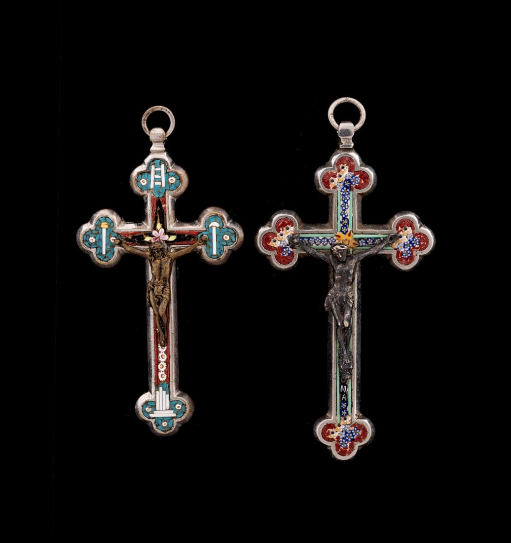 TWO MICRO MOSAIC CRUCIFIX PENDANTS (1 of 4)