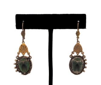 EGYPTIAN REVIVAL SCARAB BEETLE DROP EARRINGS