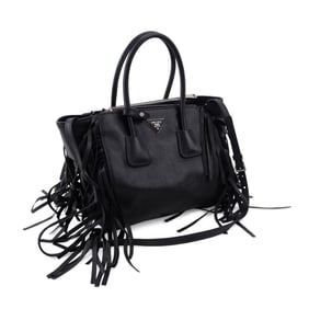 PRADA GLACE CALF LEATHER TWIN POCKET FRINGE TOTE
