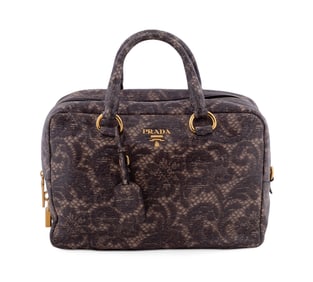 PRADA LACE PRINT CERVO LEATHER BOWLER BAG
