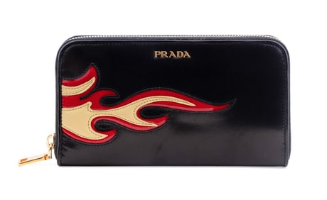 PRADA LEATHER FLAME ZIP AROUND CONTINENTAL WALLET