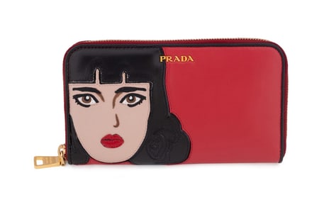 PRADA LEATHER POP GIRL FACE ZIP AROUND WALLET